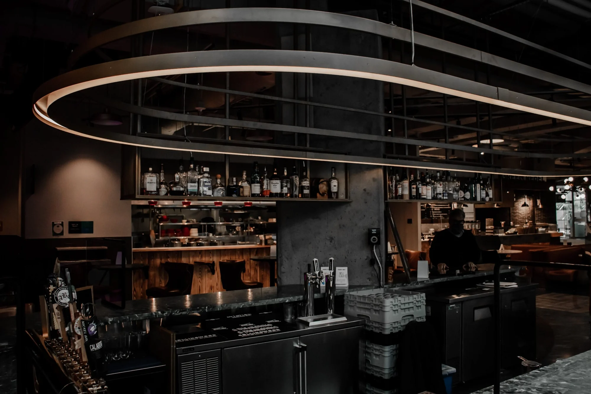 The illuminated Q Bar counter inside Queen St. Fare.